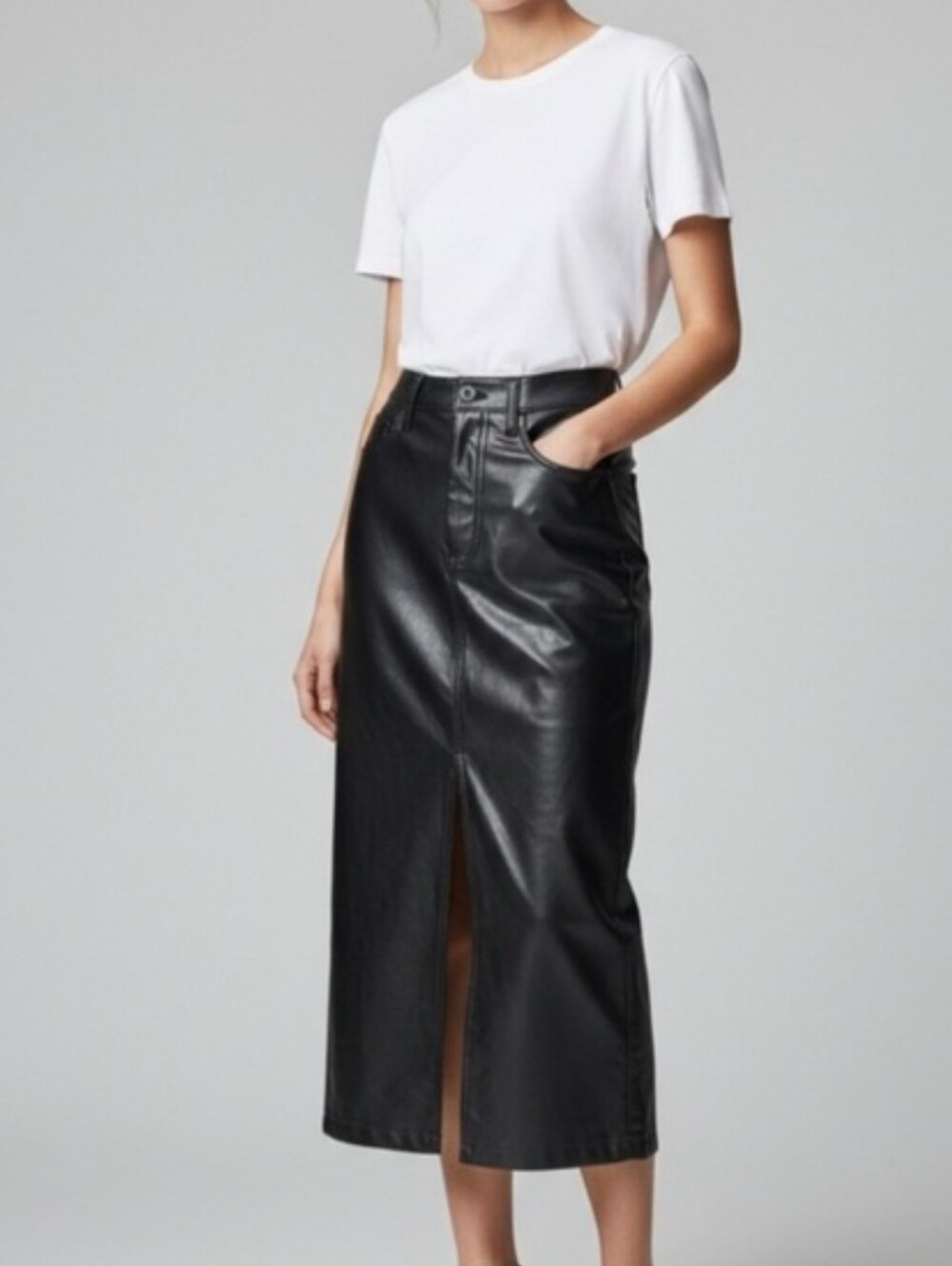 Abercrombie & Fitch Black Faux Leather Midi Skirt